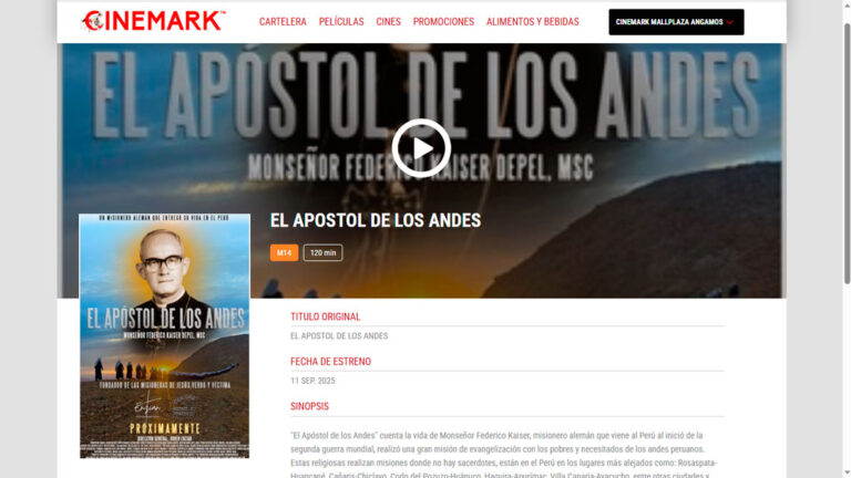 El Apostol de los Andes - cartelera Cinemark